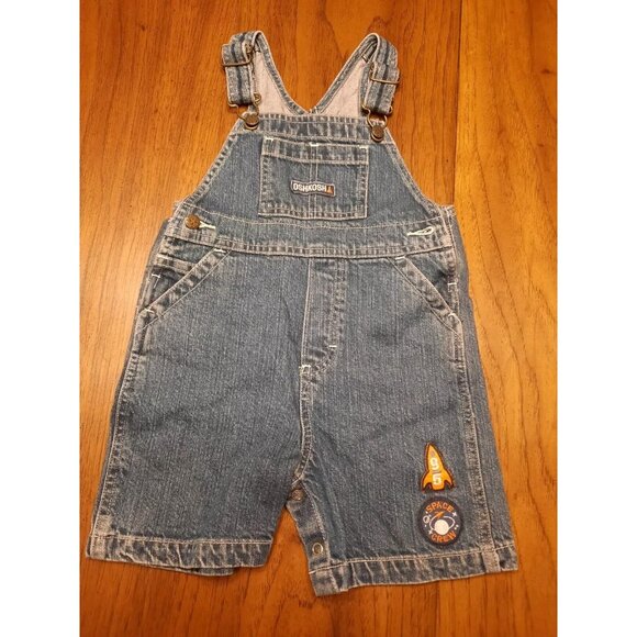 Osh Kosh Bib Overall Shorts Toddler Size 24 Months Blue Jean Denim Space Crew - Picture 1 of 9